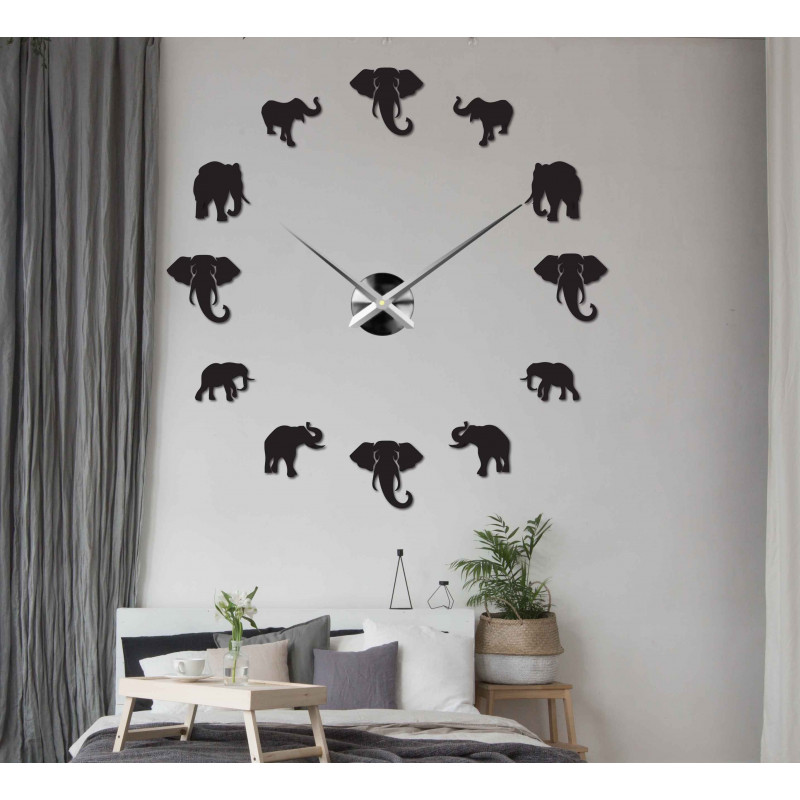 Sentop - Nowoczesny zegar ścienny naklejany na ścianę słonia i złota SZ070