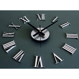 3D Nalepovacie nástenné hodiny kovové rímske čísla.Tmavo sivé až čierne. Materiál : PMMA, PLEXISKLO