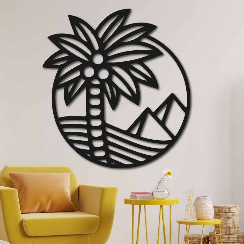 Drewniany obraz na ścianie palmy na plaży - MALLAWI | SENTOP