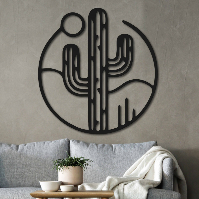 Drewniany obrazek na ścianie kaktusa ze słońcem - NIAMEY | SENTOP