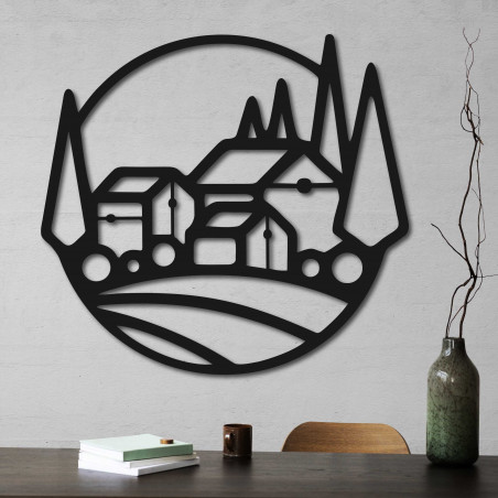 Drewniany obraz na ścianie domu