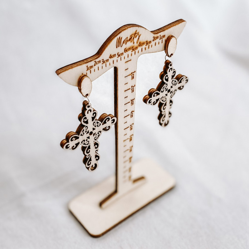 Drewniane naturalny kolczyki wiszące CROSS -...