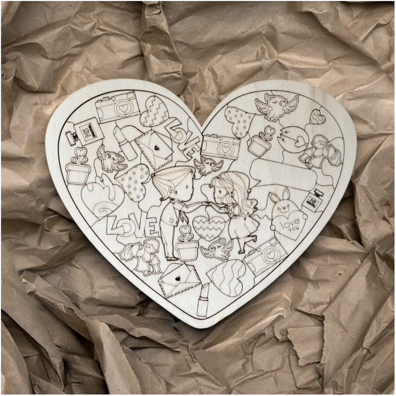 Drewniane puzzle w kształcie serca - KOCHAM |...