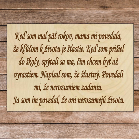 Drewniany napis z tekstem - Klucz do życia | SENTOP