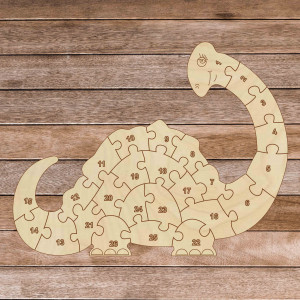 Drewniane puzzle dla dzieci - Dinozaur i cyfry 26 sztuk | SENTOP