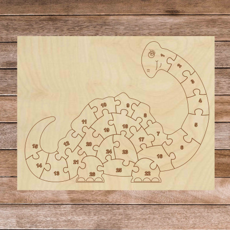 Drewniane puzzle dla dzieci - Dinozaur i cyfry 26 sztuk | SENTOP
