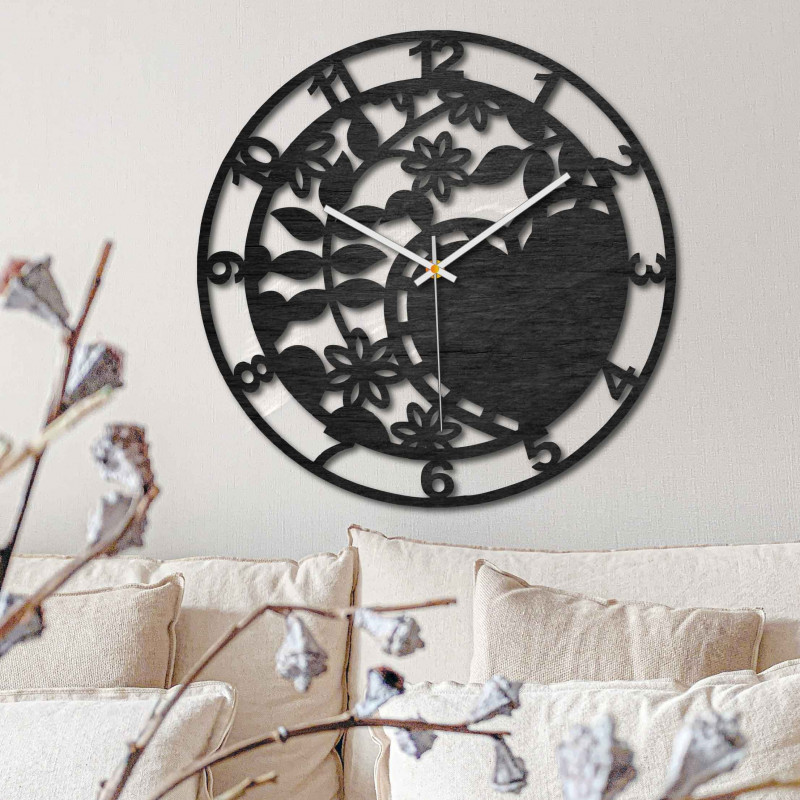 Drewniany zegar - piękna natura - czarny i naturalny | SENTOP PR0446