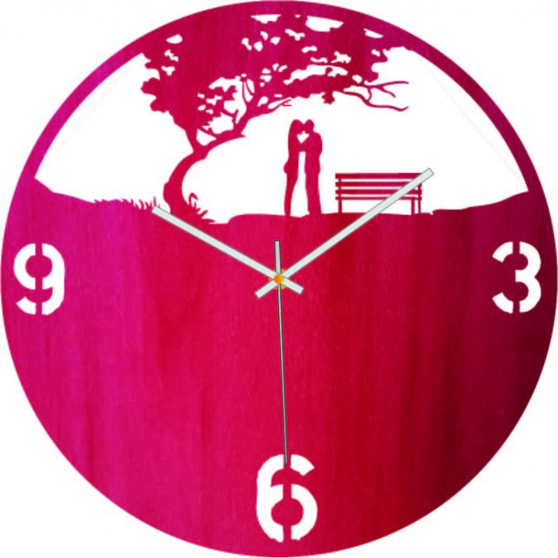 Drewniany zegar ścienny "Miłość w parku"