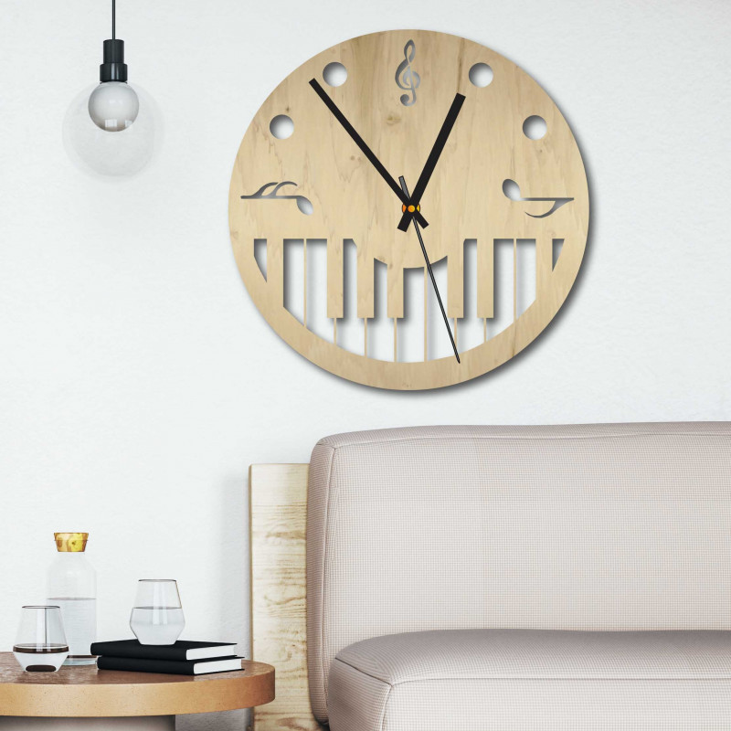 Drewniany zegar ścienny - Nuty czarno-kolorowe SENTOP PR0453