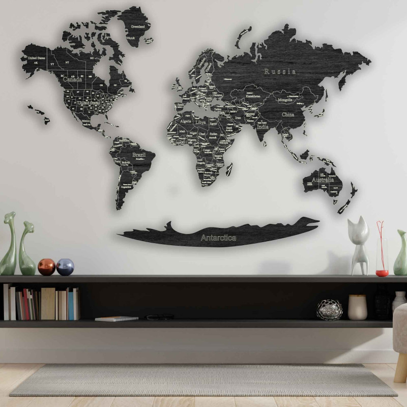 Drewniana mapa świata na ścianie | SENTOP