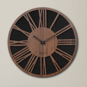 Zegar ścienny drewniany z cyframi rzymskimi - orzech wenge