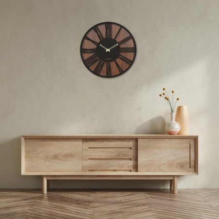 Zegar ścienny drewniany z cyframi rzymskimi - orzech wenge