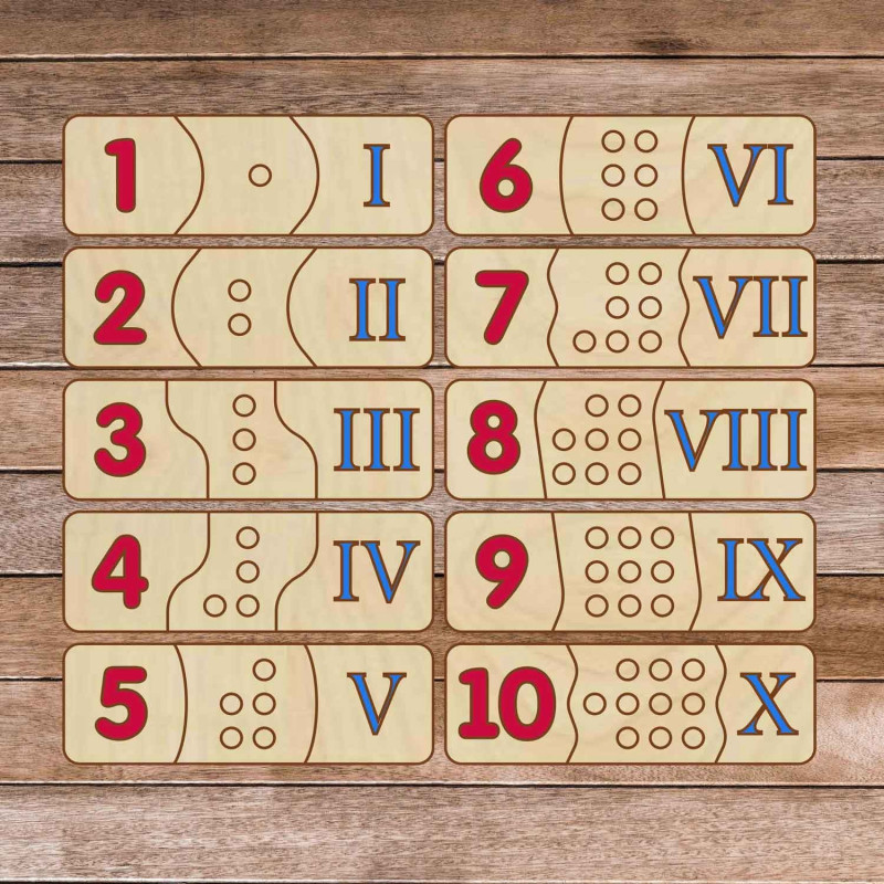 Puzzle drewniane dla dzieci - cyfry rzymskie 30 sztuk | SENTOP H003