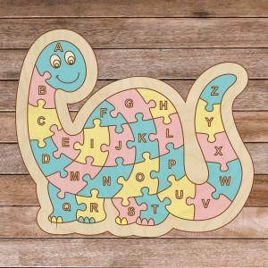 Drewniane puzzle dla dzieci - Dinozaur i alfabet A-ZET 26 sztuk | SENTOP H006