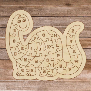 Drewniane puzzle dla dzieci - Dinozaur i alfabet A-ZET 26... 2