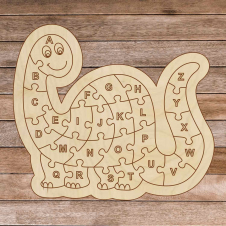 Drewniane puzzle dla dzieci - Dinozaur i alfabet A-ZET 26 sztuk | SENTOP H006