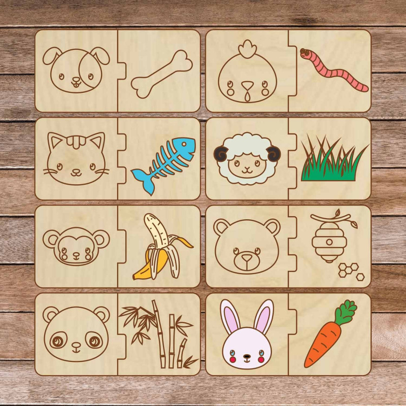 Puzzle drewniane dla dzieci - Zwierzęta i jedzenie - 16 sztuk | SENTOP H007