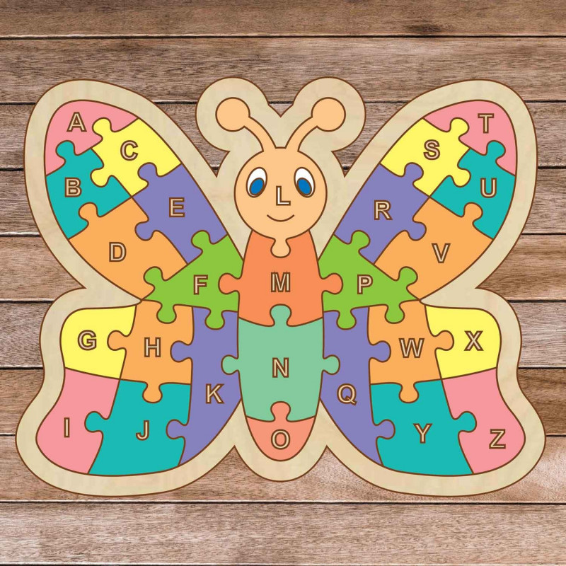 Drewniane puzzle dla dzieci - Alfabet motyl A-ZET 26 sztuk | SENTOP