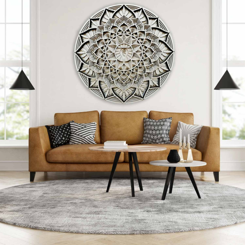 Duży, 3D, drewniany obraz ścienny I Mandala komunikacji