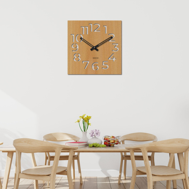 Nowoczesny drewniany zegar ścienny o minimalistycznym designie