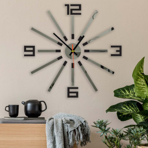 3D kolorowy zegar ścienny WARRAS, kolor: czarny, lustro