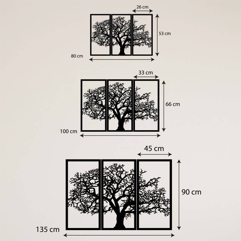 Drewniana dekoracja ścienna Drzewo życia: zestaw 3 paneli