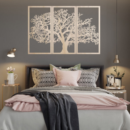 Drewniana dekoracja ścienna Drzewo życia: zestaw 3 paneli