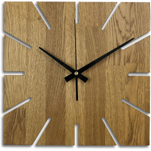 Drewniany zegar ścienny z drewnem dębowym - Kwadrat I...