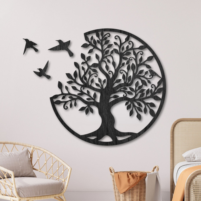Drewniana dekoracja ścienna - Drzewo życia z latającymi ptakami I SENTOP