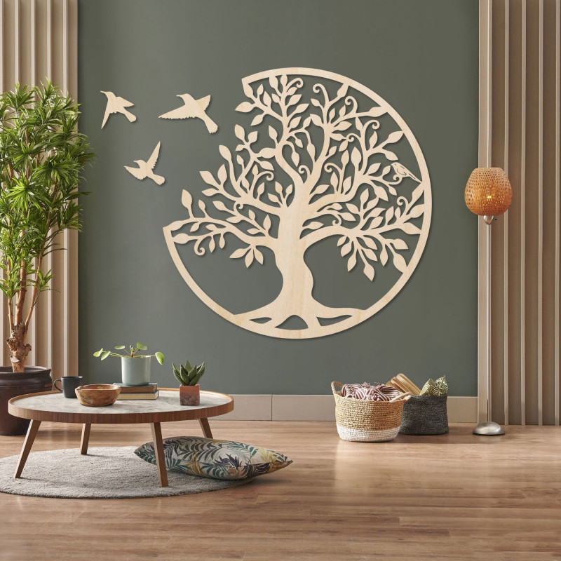 Drewniana dekoracja ścienna - Drzewo życia z latającymi ptakami I SENTOP