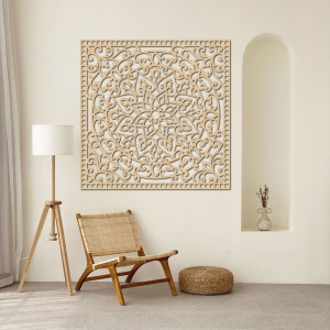 Drewniany obraz ścienny kwadrat - orientalna mandala 2