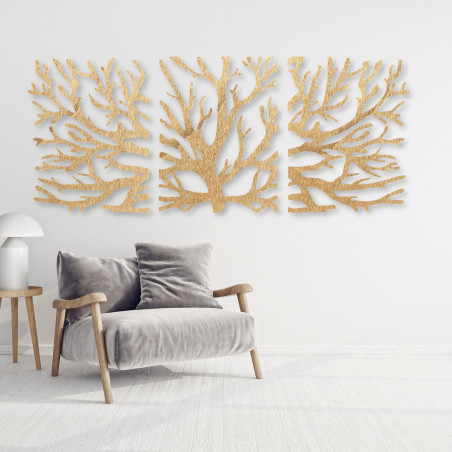 Trzyczęściowy obraz przedstawiający drzewo z sylwetką gałęzi