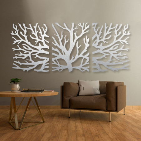 Trzyczęściowy obraz przedstawiający drzewo z sylwetką gałęzi