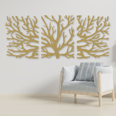 Trzyczęściowy obraz na drewnie - Majestatyczne drzewo z gałęziami, tryptyk leśny, naturalna dekoracja ścienna