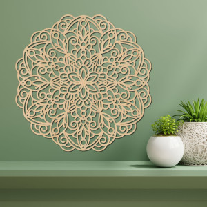 Drewniana mandala na ścianę - ręcznie rzeźbiony obraz na drewnie