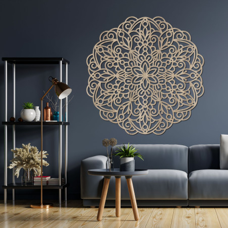 Drewniana mandala na ścianę: geometryczna dekoracja kwiatowa
