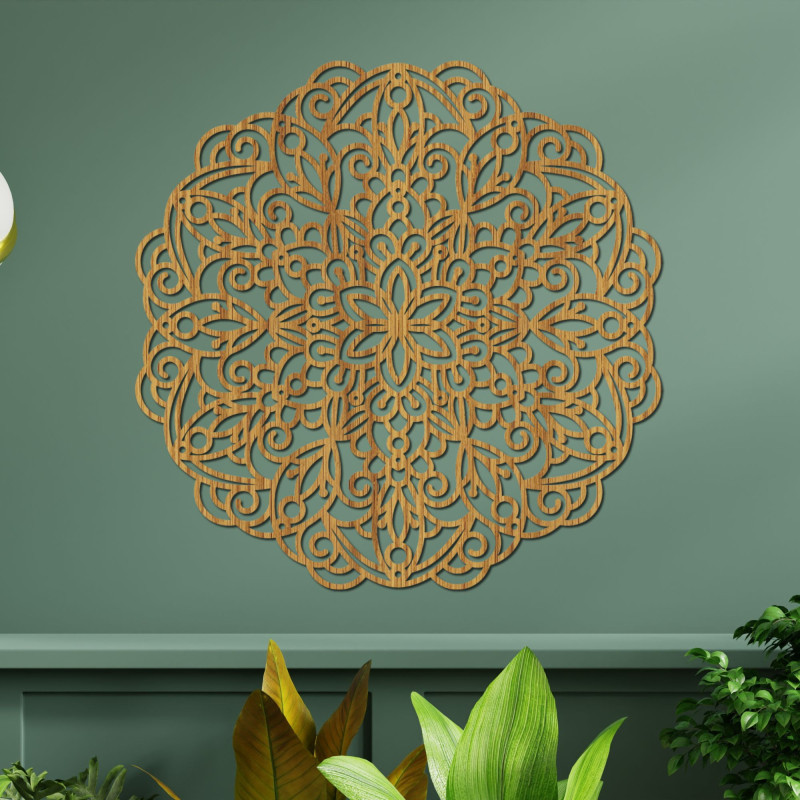 Duża drewniana mandala, malowidło ścienne