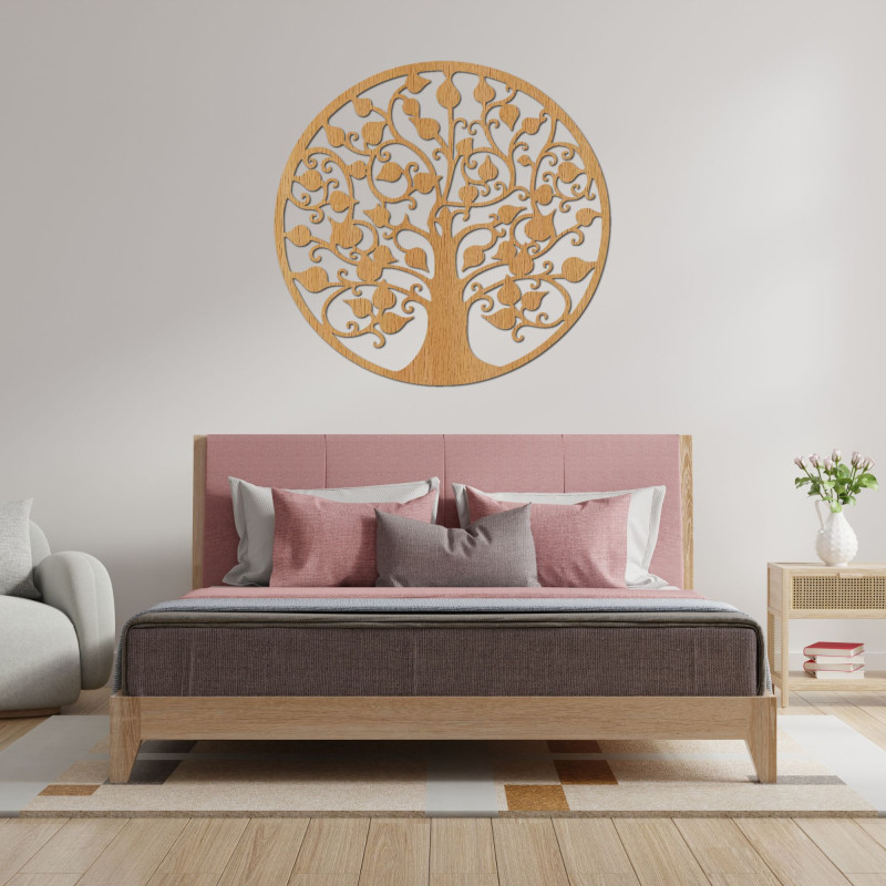 Okrągła drewniana dekoracja ścienna z drzewem życia