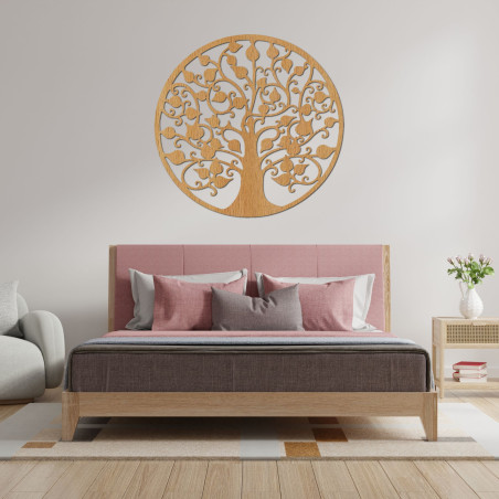 Okrągła drewniana dekoracja ścienna z drzewem życia