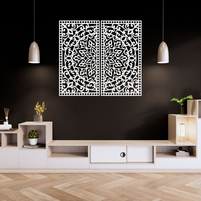 Zestaw ozdób ściennych z mandalą – dekoracyjny obraz z drewna, 2 części