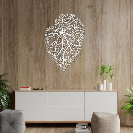 Minimalistyczny obraz na drewnie z detalami liści