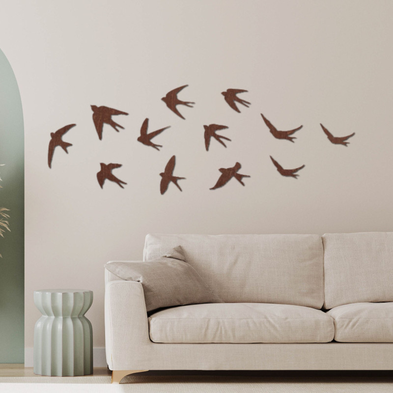 Drewniane dekoracje ścienne latające ptaki - FLOCK