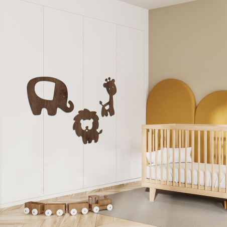 Drewniana dekoracja słoń, lew, żyrafa - SAFARI