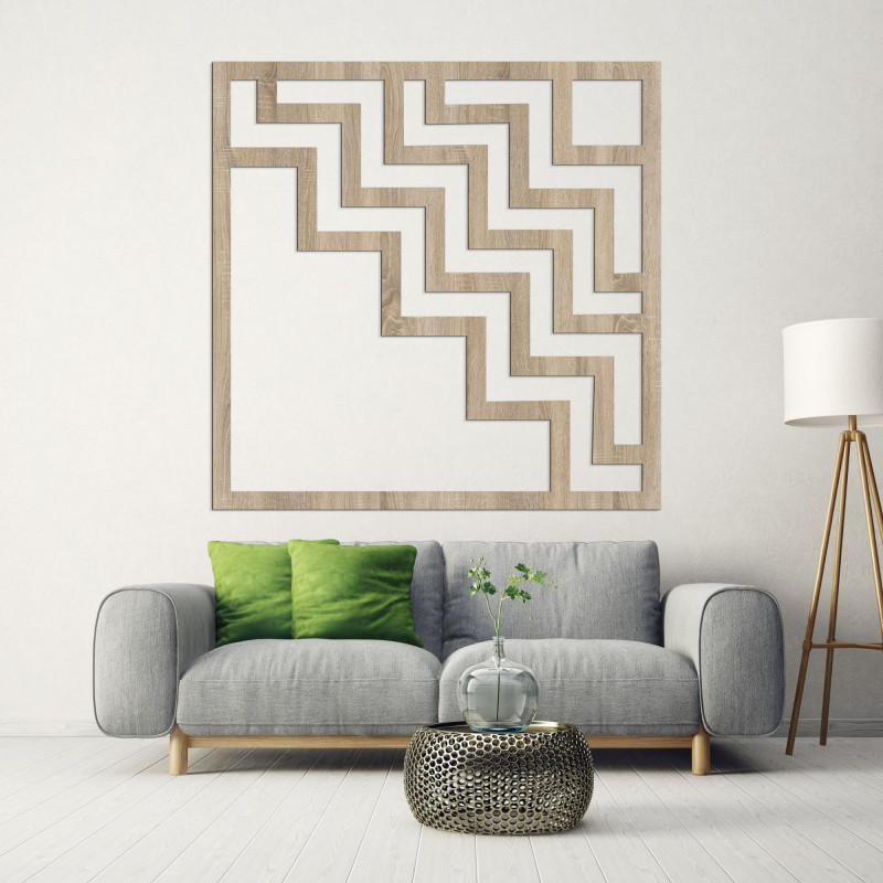 Geometryczna drewniana dekoracja ścienna w brązowym kolorze z nowoczesnym abstrakcyjnym wzorem