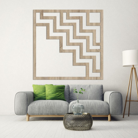 Geometryczna drewniana dekoracja ścienna w brązowym kolorze z nowoczesnym abstrakcyjnym wzorem