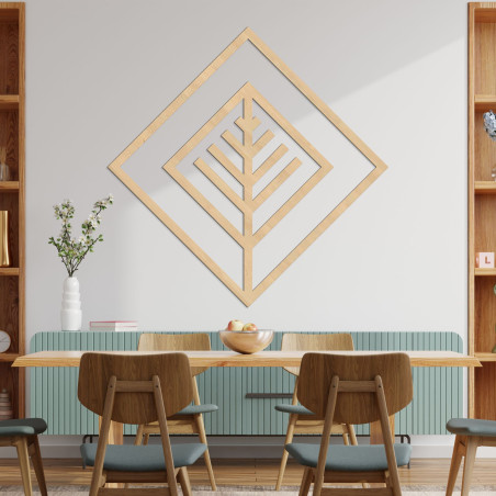 Nowoczesna, geometryczna, drewniana dekoracja ścienna do stylowego wnętrza