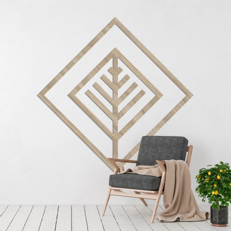 Nowoczesna, geometryczna, drewniana dekoracja ścienna do stylowego wnętrza
