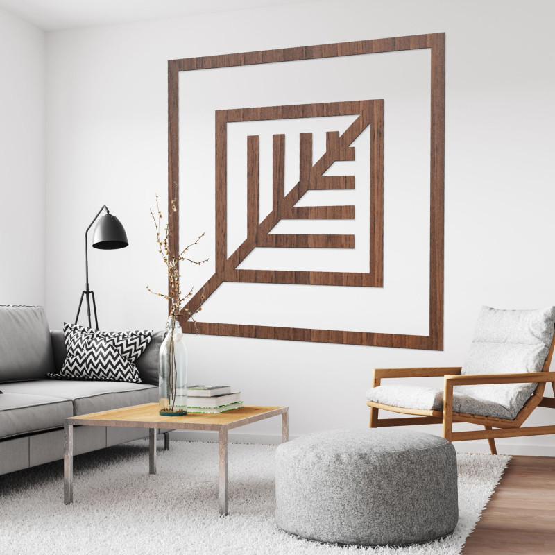 Nowoczesna, geometryczna, drewniana dekoracja ścienna do stylowego wnętrza