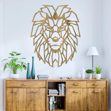Geometryczny drewniany obraz ścienny z głową lwa - LEONART