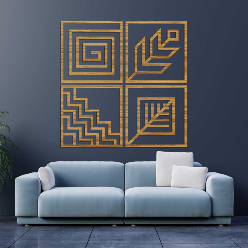 Drewniana sztuka ścienna 4 sztuki Geometria